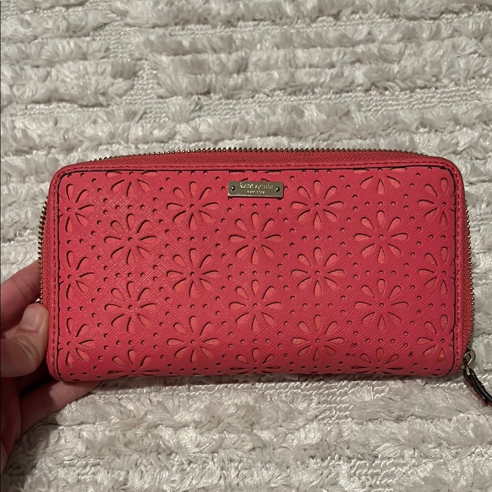 Kate spade hot pink floral cut long wallet